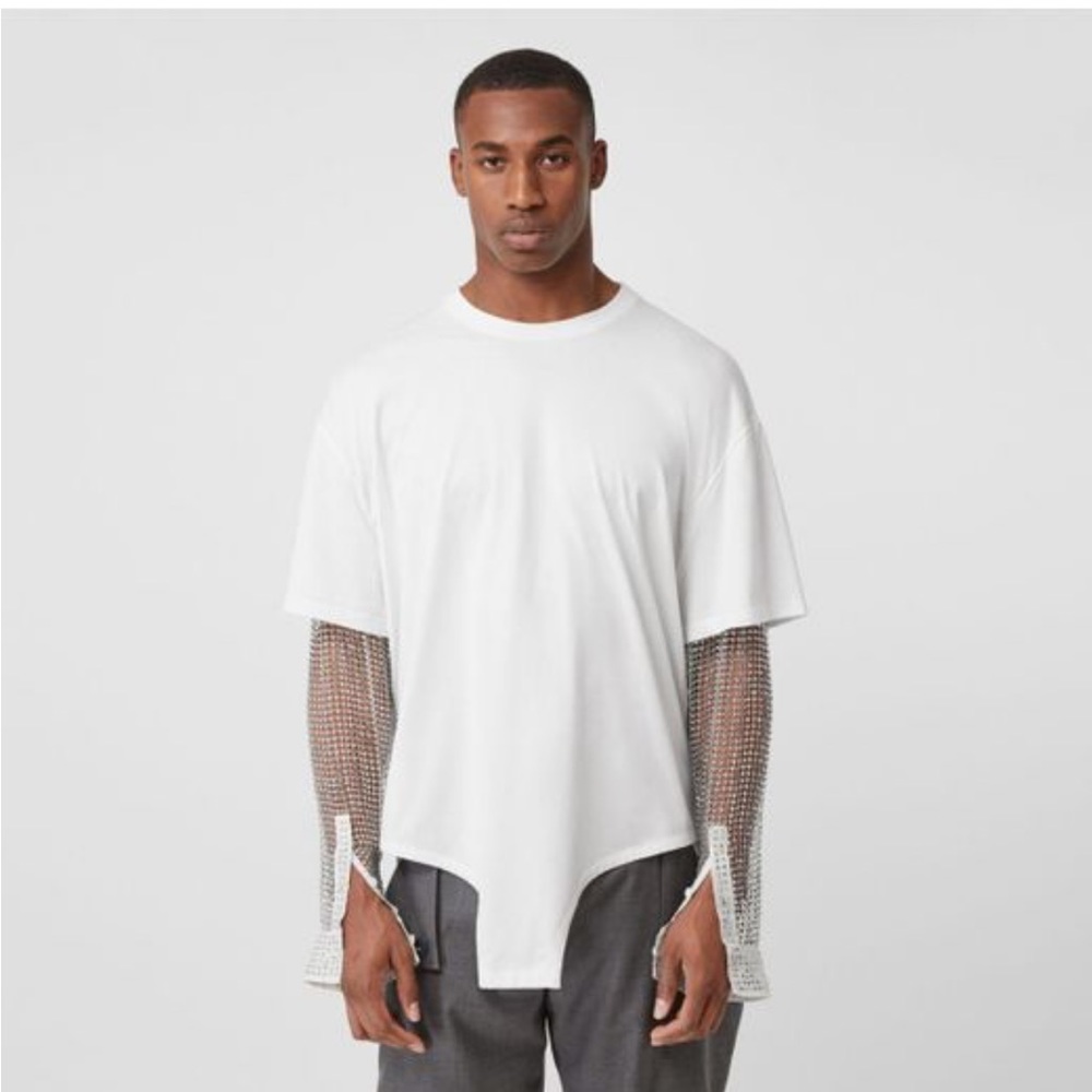 Burberry
Men's White Crystal Sleeve Cut-out Hem Cotton Oversized T-shirt